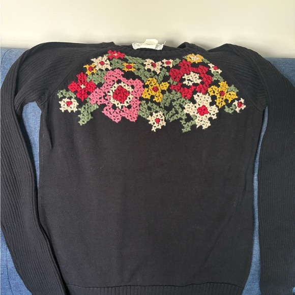 Tabitha Black and Red Crew Neck Sweater with Floral Embroidery - Picture 2 of 3